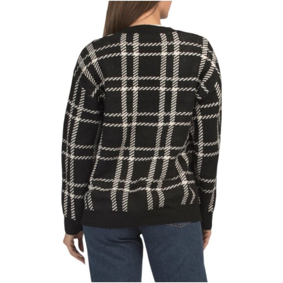 LA BIZ Wool Blend Plaid Oversized Chunky Knit Cardigan - Picture 2 of 3